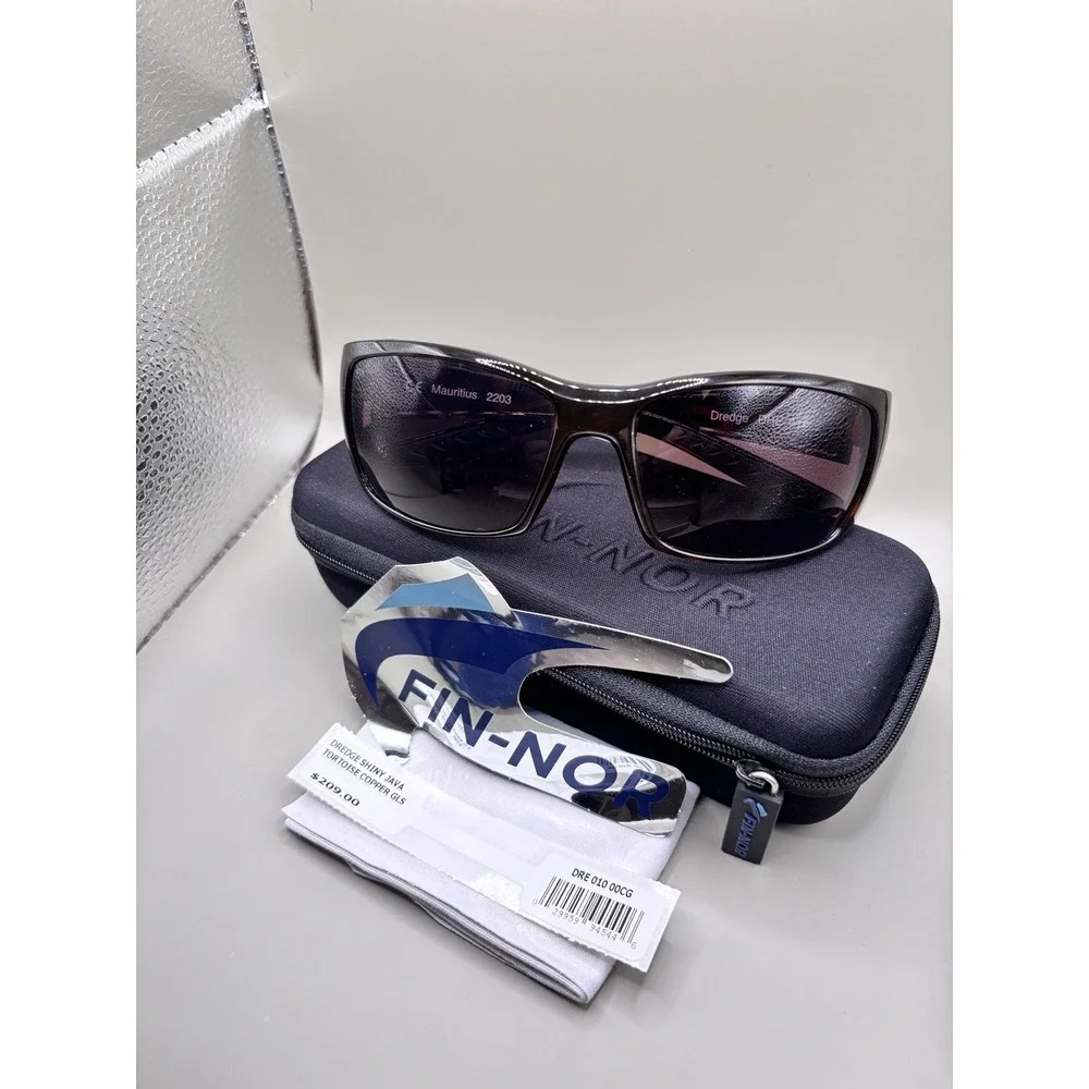Authentic Fin-Nor‎ Dredge Sunglasses Shiny Java Tortoise Copper Glass Lens - NIB